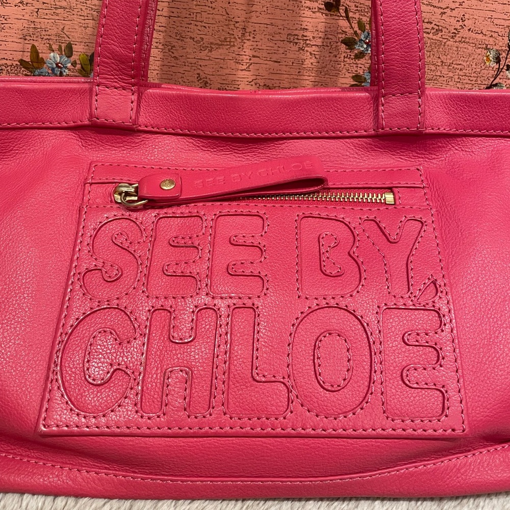 See By Chloé Hot Pink Leather Tote Shoulder Bag - Picture 2 of 13